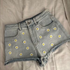Forever 21 Blue Jean Shorts with Smiley Face Design